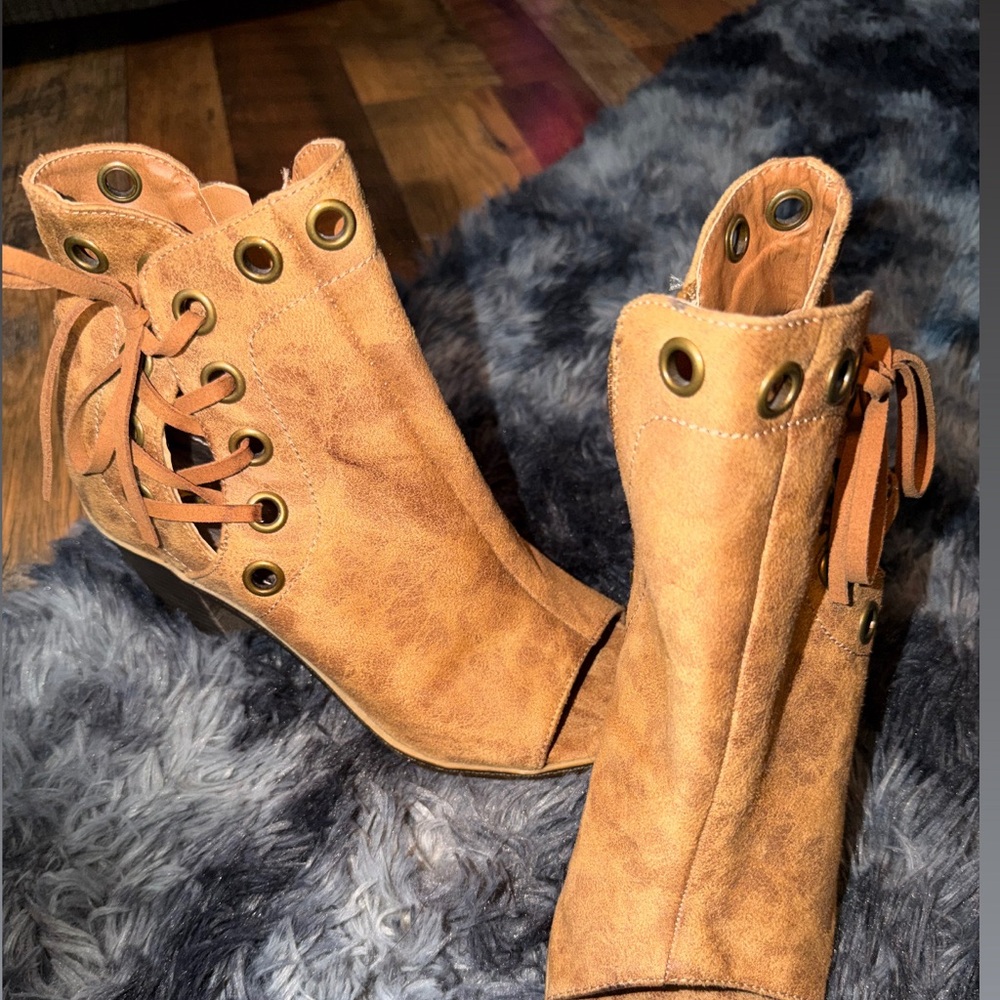 Tan Lace-Up Ankle Boots